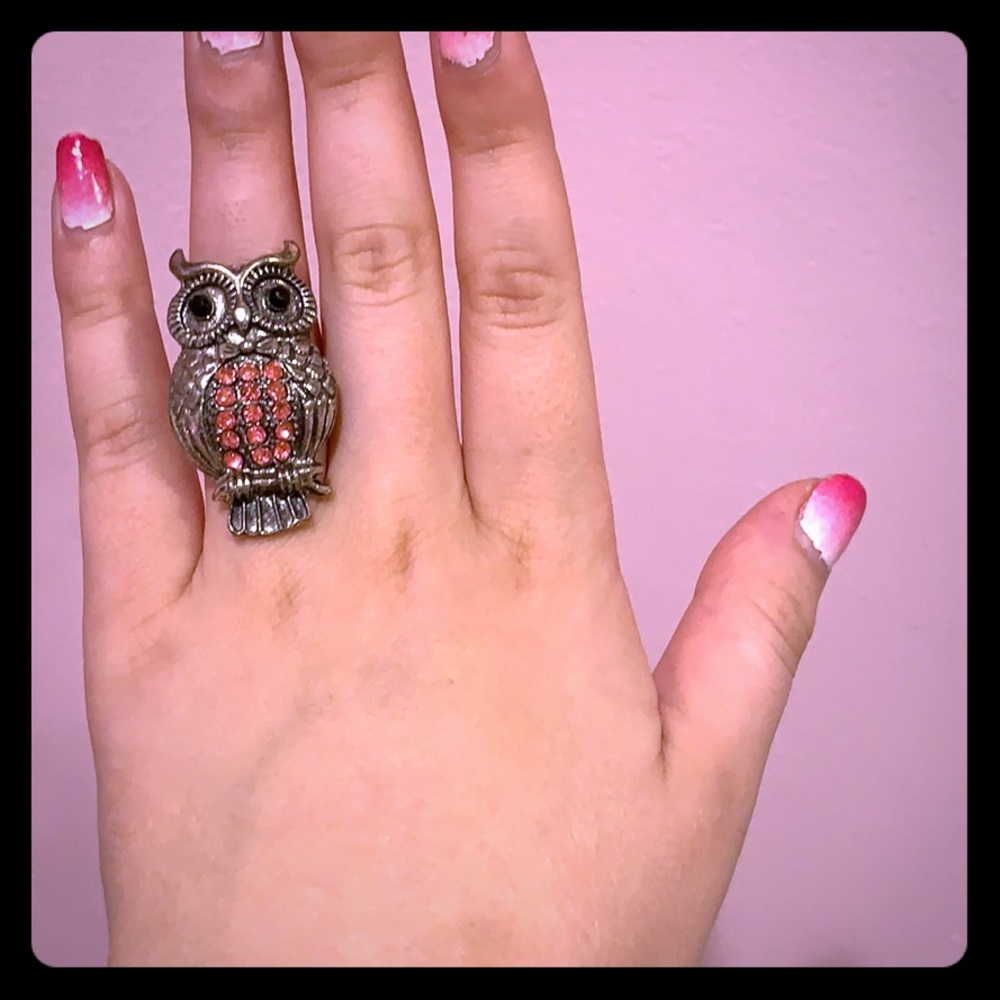 Rhinestone Owl Ring